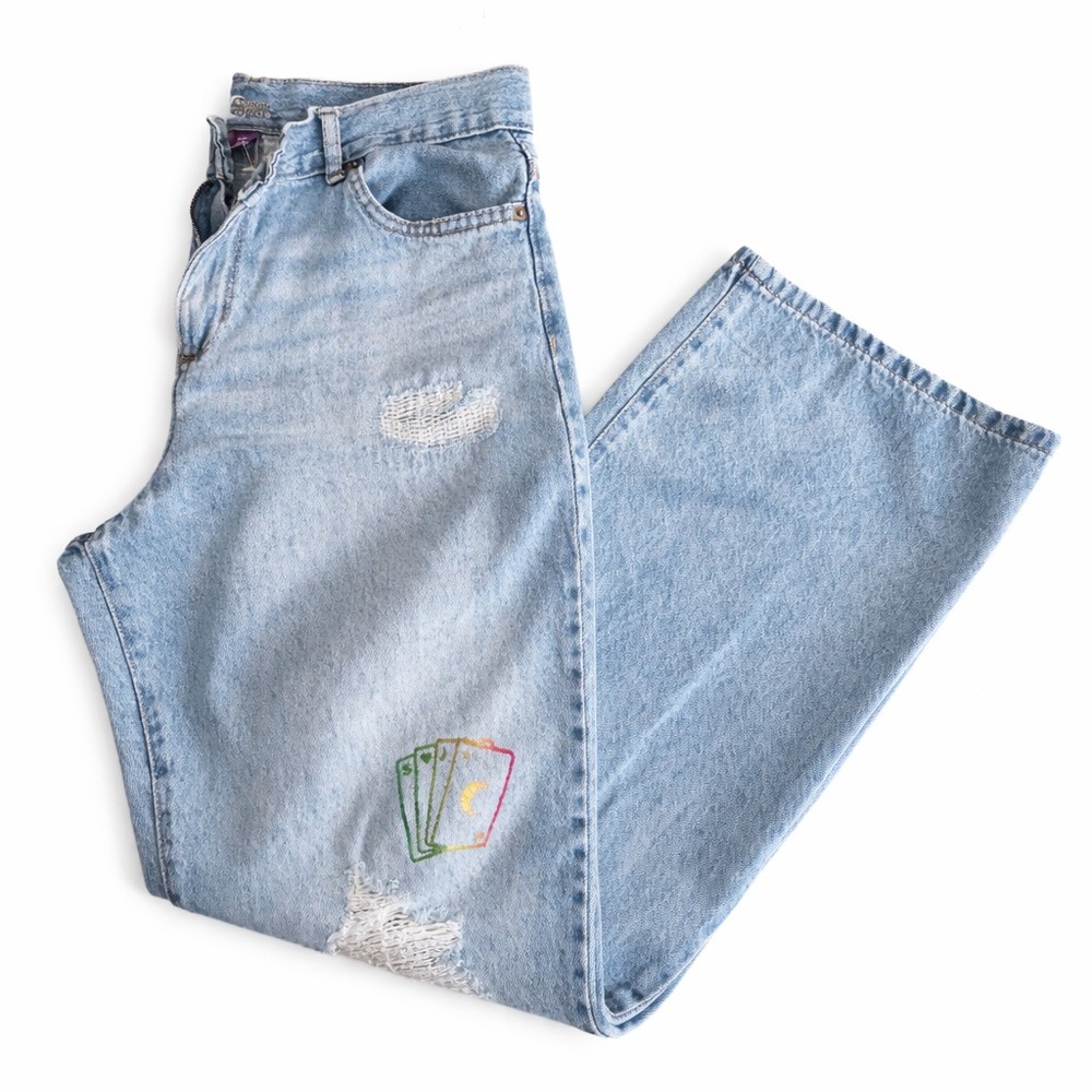 Sugar & Jade Girls 14P Bootcut Jeans Distressed Tarot Patches Y2K
